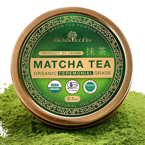 Golden Herbs Organic Ceremonial Japanese. Unsweetened Matcha Green Tea Powder,100% Pure Premium Ceremonial Grade Matcha - Authentic Japanese Origin (15 Grams )