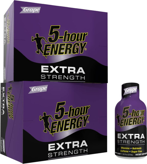 5-hour Energy Extra Strength Energy Shot | Grape Flavor | 1.93 Oz. | 24 Count | Sugar-free & Zero Calories | B-vitamins & Amino Acids | 230mg Caffeinated Energy Shot | Dietary Supplement