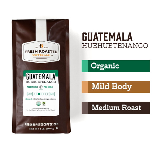Fresh Roasted Coffee, Organic Guatemalan Huehuetenango Coffee, Medium Roast, Whole Bean, 32 Oz