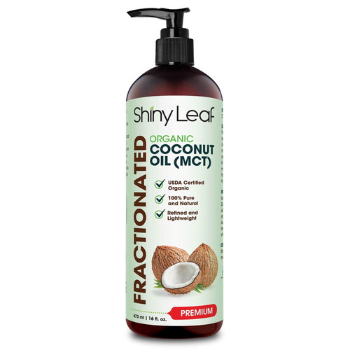 Shiny Leaf Organic Fractionated Coconut Oil (mct) 100% Pure For Hair, Skin & Massage Premium Carrier Oil 16oz