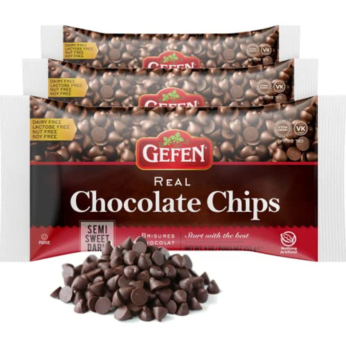Gefen Vegan Semi Sweet Real Dark Chocolate Chips, Dairy Free 9oz (3 Pack),nut Free, Lactose Free, Kosher, Great For Baking (9oz, 3)