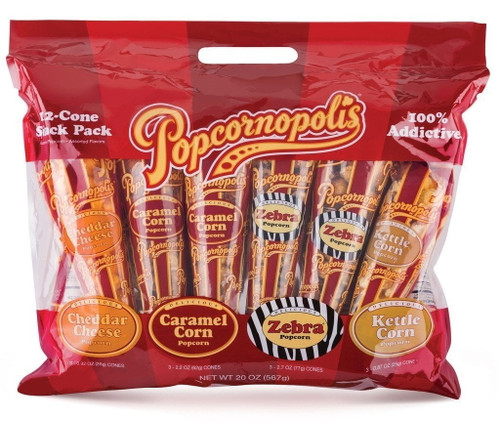 Popcornopolis Popcorn 12 Cone Snack Pack (gift Cone)