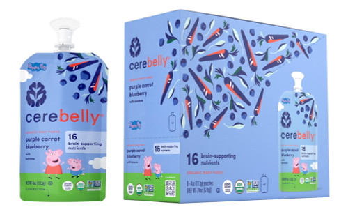 Cerebelly Organic Stage 2 Baby Food, Peppa Pig Purple Carrot Blueberry, 4 Ounce Puree (6 Pack)