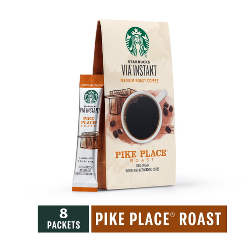 Starbucks Via Pike Place Roast Instant Coffee Packets, Medium Roast, 100% Arabica, 8 Ct