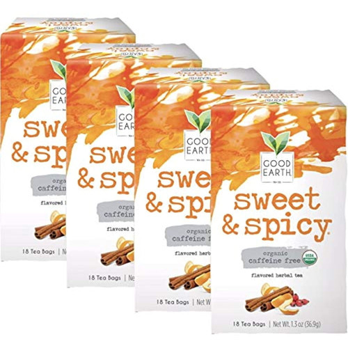 Good Earth Teas Organic Sweet And Spicy Caffeine Free Herbal 18 Tea Bags, 4 Count