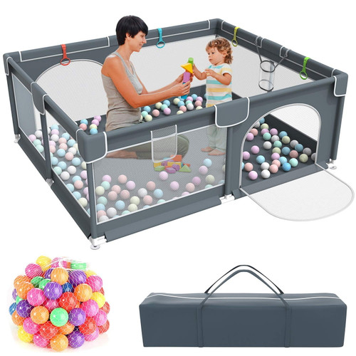 Baby Playpen,kids Large Playard With 50pcs Pit Balls,indoor & Outdoor Kids Activity Center,infant Safety Gates With Breathable Mesh,sturdy Play Yard For Toddler,children's Fences Packable & Portable