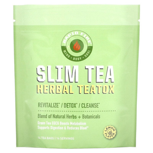 Rapidfire, Slimtea, 14 Day Herbal Teatox, Matcha Tea, Real Lemon Flavor, 14 Tea Bags