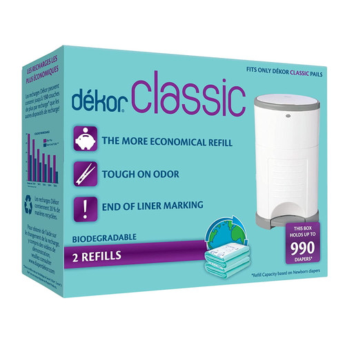 Classic Diaper Pail Biodegradable Refills | 2 Count | Most Economical Refill System | Quick And Simple To Replace | No Preset Bag Size – Use Only What You Need | Exclusive End-of-liner Marking