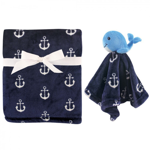 Hudson Baby Infant Boy Plush Blanket With Security Blanket, Whale, One Size
