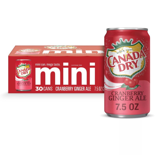 Canada Dry Cranberry Ginger Ale Soda Mini Cans, 7.5 Fluid Ounce (pack Of 30)