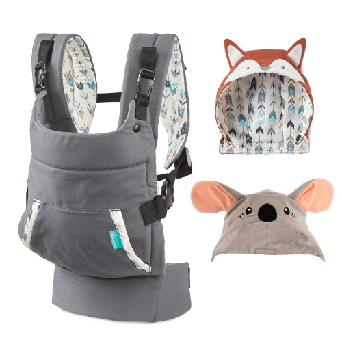 Infantino Cuddle Up Fox Carrier And Koala Hood - Bundle Pack, Unisex, 2-ways To Carry, 12 To 40lbs