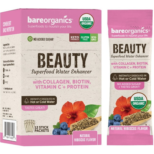 Bareorganics Beauty Superfood Water Enhancer - Hibiscus 12 Pkts