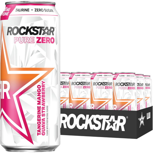 Rockstar Pure Zero Sugar Tangerine Mango Guava Strawberry Energy Drink, 16 Oz, 12 Pack Cans