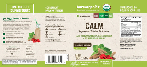Bareorganics Calm Blend Superfood Water Enhancer Stick Packets 12 Ct, Pack Of 2