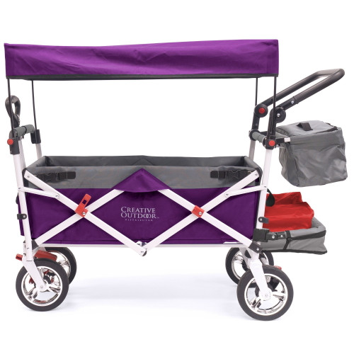 Creative Outdoor Products Push Pull Silver Series Plus Folding Wagon Stroller With Canopy-purple