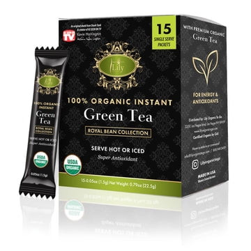 Lily Usda Organic Instant Green Tea Packets, 15 To-go Packs, Antioxidant-rich Green Tea Powder, Made In Usa, Gmo-free Single Serve Sticks, For Healthy Skin, Focus, And Weight Loss, 1.5g Per Sachet