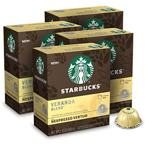 Starbucks Coffee Capsules For Nespresso Vertuo Machines — Blonde Roast Veranda Blend — 4 Boxes (32 Coffee Pods Total)