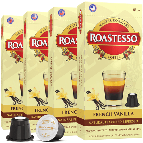 Roastesso Coffee Natural French Vanilla Flavored Nespresso Capsules Compatible Originalline Espresso Pods, Intensity 7 (40 Count)