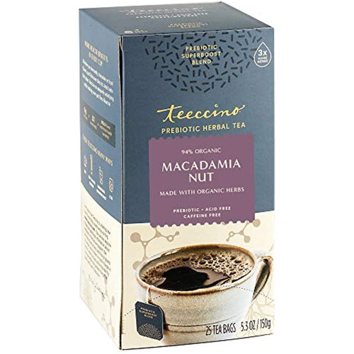 Teeccino Prebiotic Superboost Herbal Tea – Macadamia Nut – Support Your Probiotics With Vegan Gos & Organic Xos For Good Gut Health – Digestive Dessert Tea, 25 Tea Bags