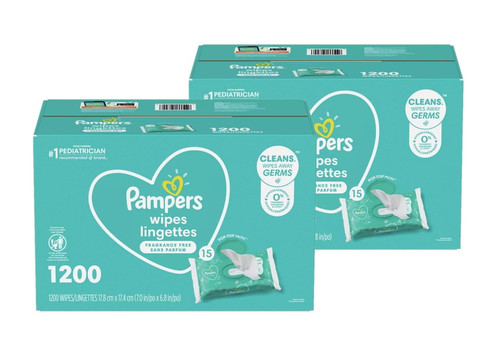 (2 Pack) Pampers Unscented Complete Clean Baby Wipes, 1200 Ct.