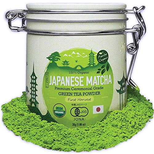 Premium Japanese Ceremonial Grade Matcha Green Tea Powder - 30g Tin [1.06oz] - 1st Harvest Highest Grade - Usda & Jas Organic - Perfect For Matcha Ceremonial Latte, Shake, Smoothies & Baking