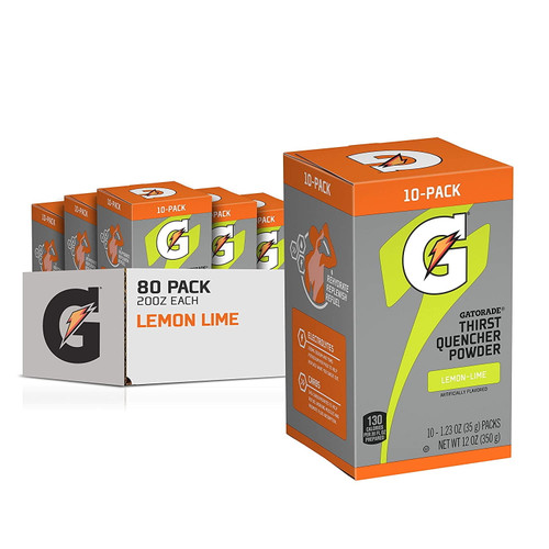 Gatorade Thirst Quencher Powder, Lemon Lime, 1.23oz Packets, Makes 20 Ounces (80 Pack)