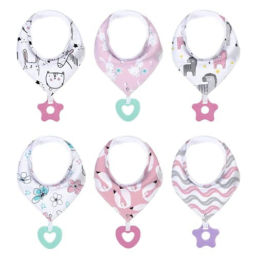 Baby Bandana Drool Bibs 6 Pack - Baby Bibs With Teething Toys/teethers Set - Super Soft Absorbent Organic Cotton Bibs For Baby Girl
