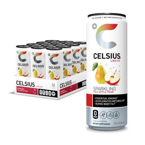 Celsius Essential Energy Drink 12 Fl Oz, Sparkling Fuji Apple Pear (pack Of 12)