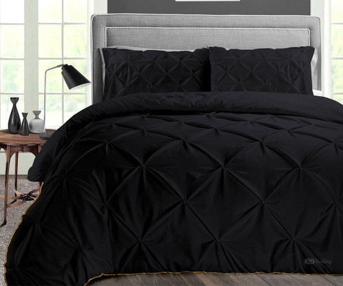 King Comforter Pinch Black 300 Gsm Plush Siliconized Microfiber Fill Duvet Insert Box Stiched Quilted Fluffy Soft 600 Tc Egyptian Cotton Shell With Piping & Pillowcases