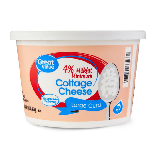 Great Value 4% Milkfat Minimum Large Curd Cottage Cheese, 16 Oz