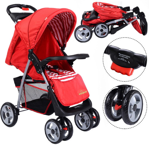 Costway Foldable Baby Kids Travel Stroller Newborn Infant Buggy Pushchair Child Red