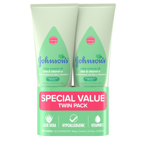 Johnson's Creamy Oil Moisturizing Baby Lotion, 8 Fl. Oz, Twin Pack