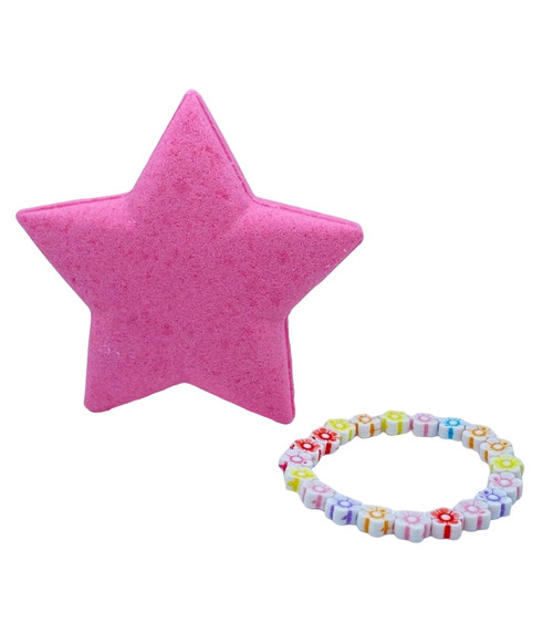 Berwyn Betty's Star Bath Bomb For Kids With Toy Bracelet Inside, Pink With Bubblegum Scent