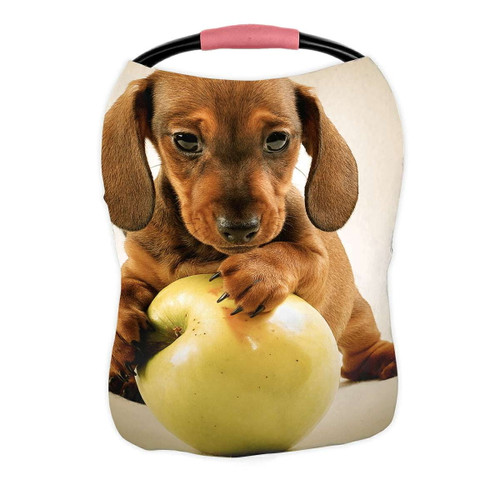 Eczjnt Dachshund Puppy Dog With Green Apple Nursing Cover Baby Breastfeeding Infant Feeding Cover Baby Car Seat Cover