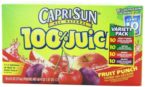 4 Packs : Capri Sun 100% Juice, Fruit Punch, 10-count, 6-ounce Pouches