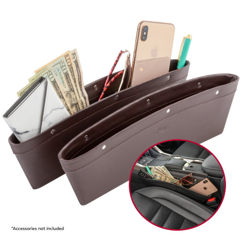 Lusso Gear 2 In 1 Car Seat Gap Organizer | Universal Fit | Storage Pockets Adjust | 2 Set Car Seat Crevice Storage Box | Helps Reduce Distracted Driving &amp; Holds Phone Money Cards Keys
