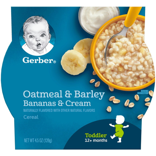(pack Of 8) Gerber Breakfast Buddies Hot Cereal With Real Fruit And Yogurt, Bananas And Cream, 4.5 Oz. Tray