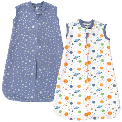 Hudson Baby Infant Premium Quilted Sleeveless Sleeping Bag And Wearable Blanket, Space 2-pack, 12-18 Months