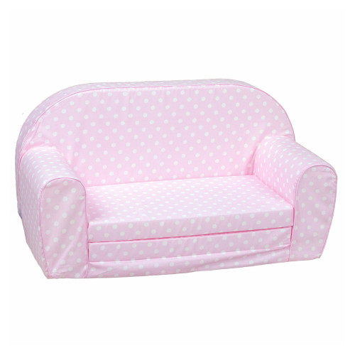 Delsit Toddler Couch 2 In 1 Flip Open Kid Size Foam Sofa, Pink Polka Dot