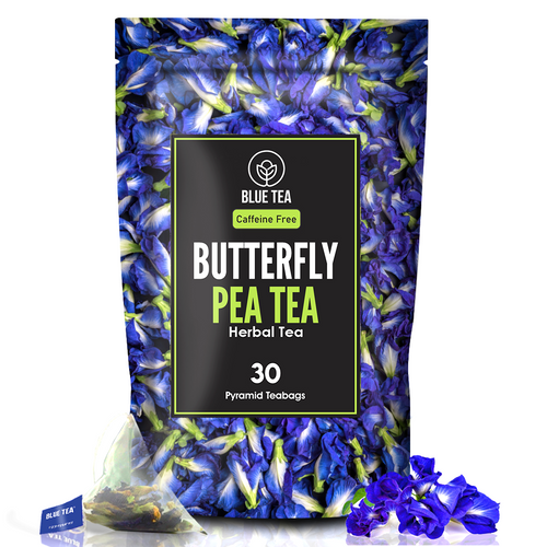 Blue Tea - Butterfly Pea Flower - 30 Pyramid Tb || Super Anti-oxidant || 100% Organic - Directly From-source | Makes Natural Blue, Purple, Iced Tea, Cocktails | Eco-conscious Premium Zipper