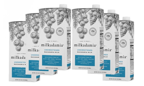 Milkadamia Macadamia Milk, Dairy Free, Unsweetened, 32 Oz, 6 Ct