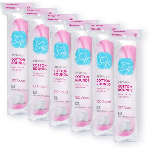 Simply Soft Premium Cotton Rounds, 100% Pure Cotton, Absorbent Cotton Pads, 100 Count (pack Of 6)