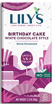 Birthday Cake White Chocolate Style Bar By Lily's Sweets | Stevia Sweetened, No Added Sugar, Low-carb, Keto Friendly | Fair Trade, Gluten-free & Non-gmo | 2.8 Ounce