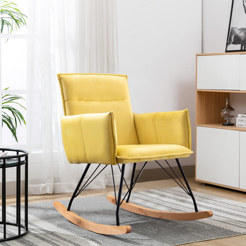Paproos Morden Velvet Rocking Chair, Upholstered Accent Rocker Chair, Comfy Side Armchair For Living Room And Bedroom, Yellow