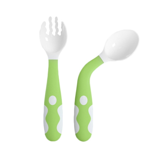 Baby Spoon Fork Set Kids Bendable Training Utensils Self-feeding Learning Tableware, Green