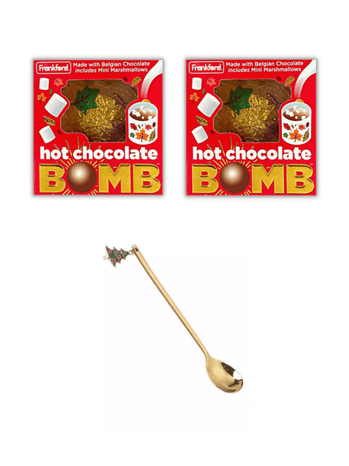 2 Belgian Milk Hot Chocolate Melting Balls With Mini Marshmallows Inside, With 1 Christmas Tree Charm Spoon, Perfect Gift, 1.6 Ounce