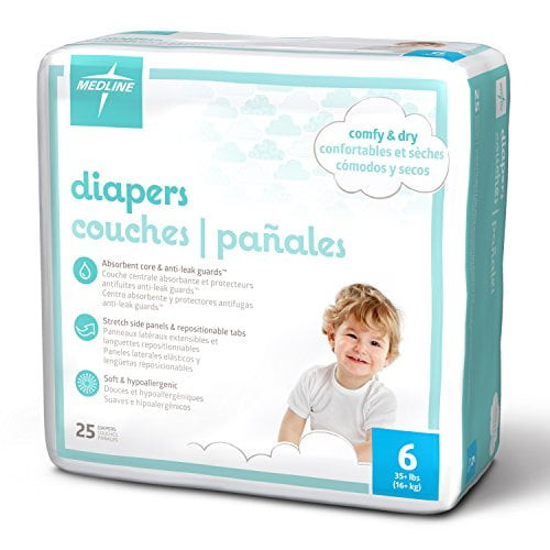Medline Mbd2006z Baby Diapers, Size 6, 35+ Lb. (pack Of 25)
