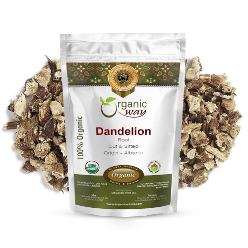Organic Way Dandelion Root Cut & Sifted - Herbal Tea | European Wild-harvest | Organic & Kosher Certified | Raw, Vegan, Non Gmo & Gluten Free | Usda Certified | Origin - Albania (1/4lbs / 4oz)