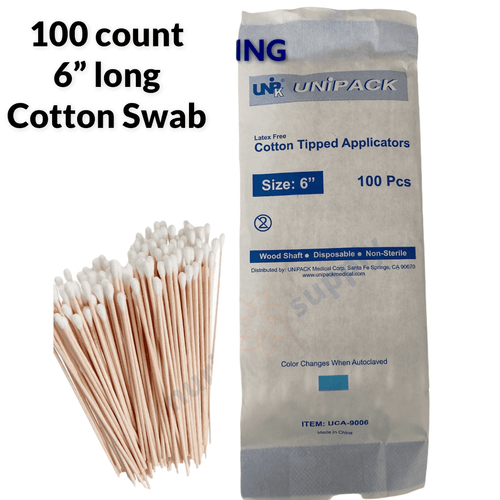 100pcs Cotton Swabs Tips Applicator Non-sterile 6"  In Paper Bag Long Wooden Shaft