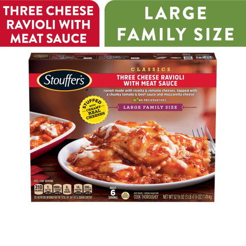 Stouffer's Three Cheese Ravioli With Meat Sauce Large Family Size Meal, 52.875 Oz (frozen)